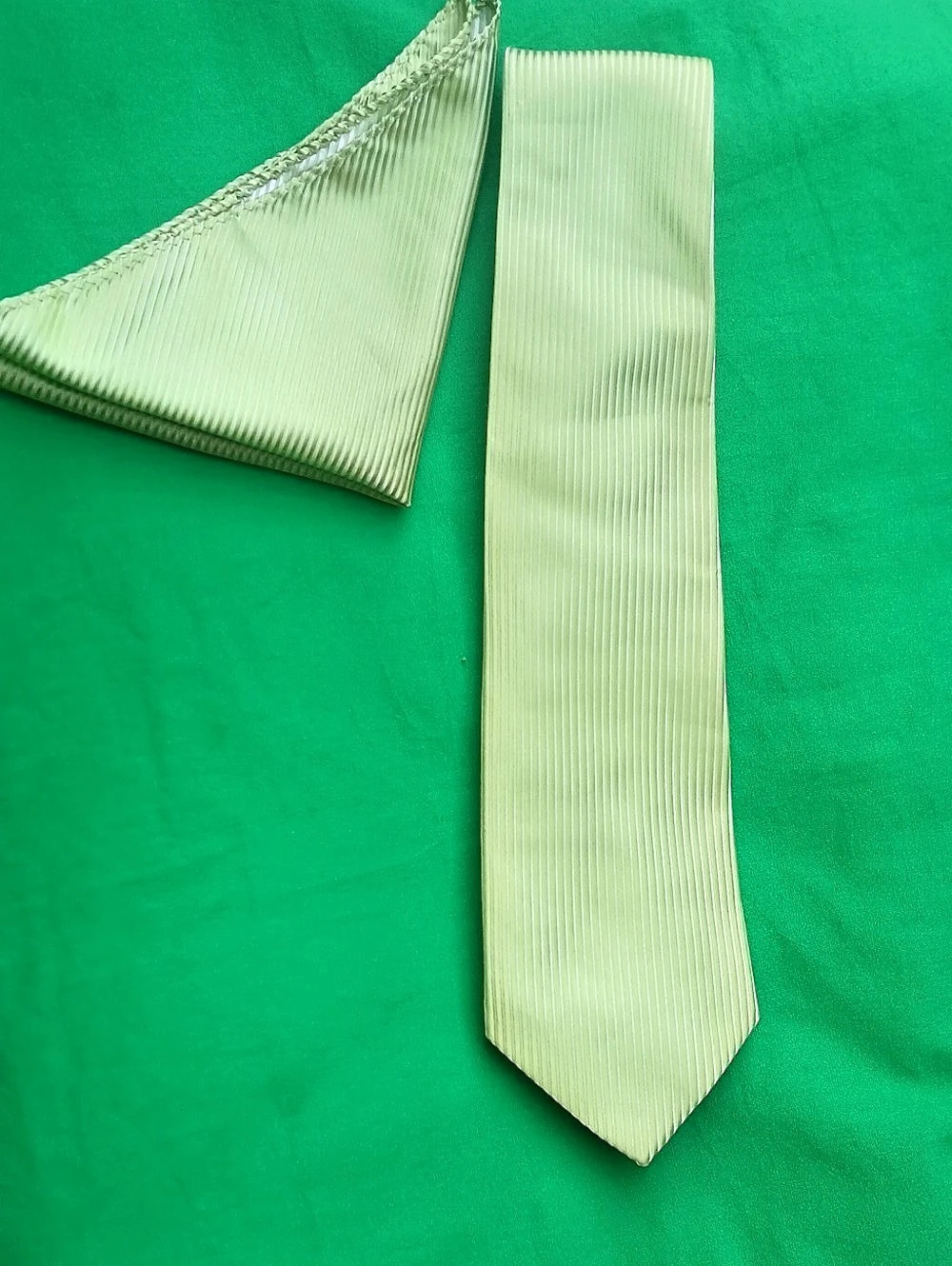 Giorgio Ferraro Striped Tie and Pocket Square Set in Green Like New